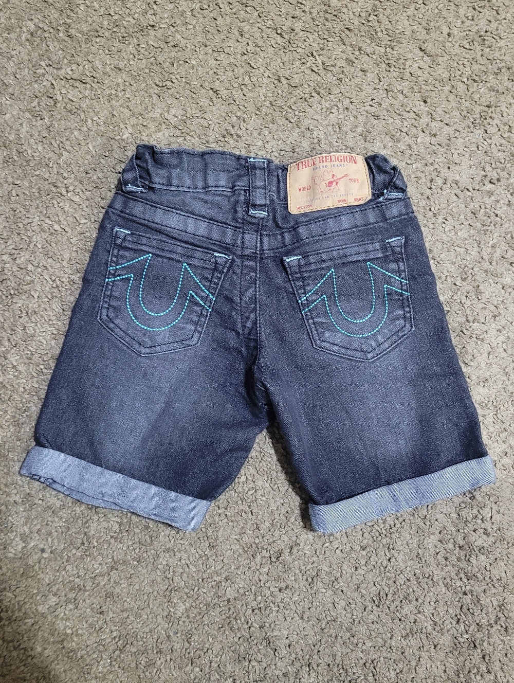 TRUE RELIGION DISTRESSED BLACK DENIM SHORTS KIDS SIZE 4